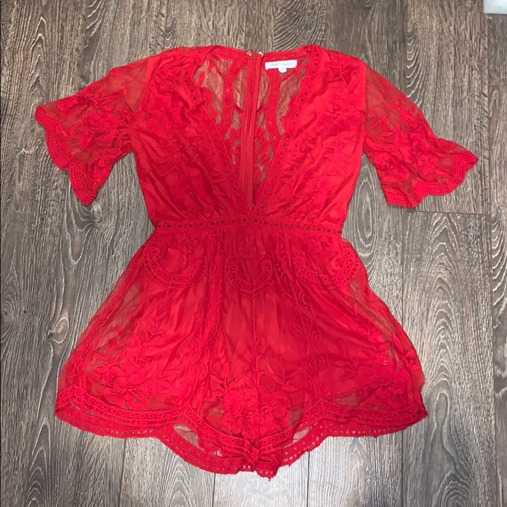 Red lace romper